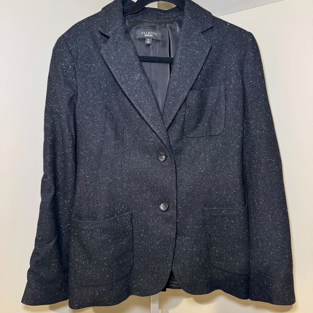 Talbots Blazer Black Speckled Wool Blend Career Office Jacket Women‎ Size 10